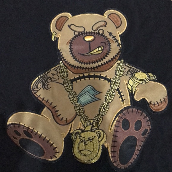 Bleecker & Mercer Mens XL Black Short Sleeve Embroidered Teddy Bear - Picture 3 of 4